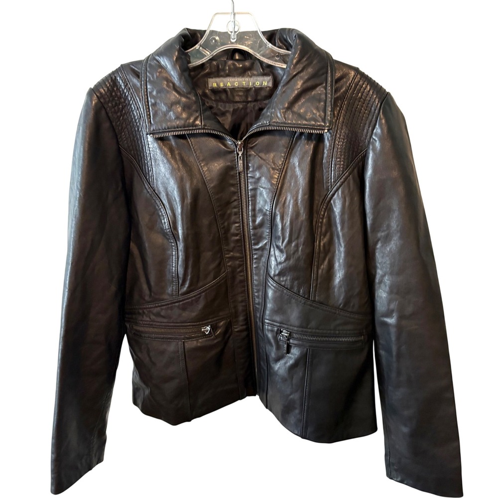 Kenneth Cole Reaction Leather Front Zip Jacket in Size M